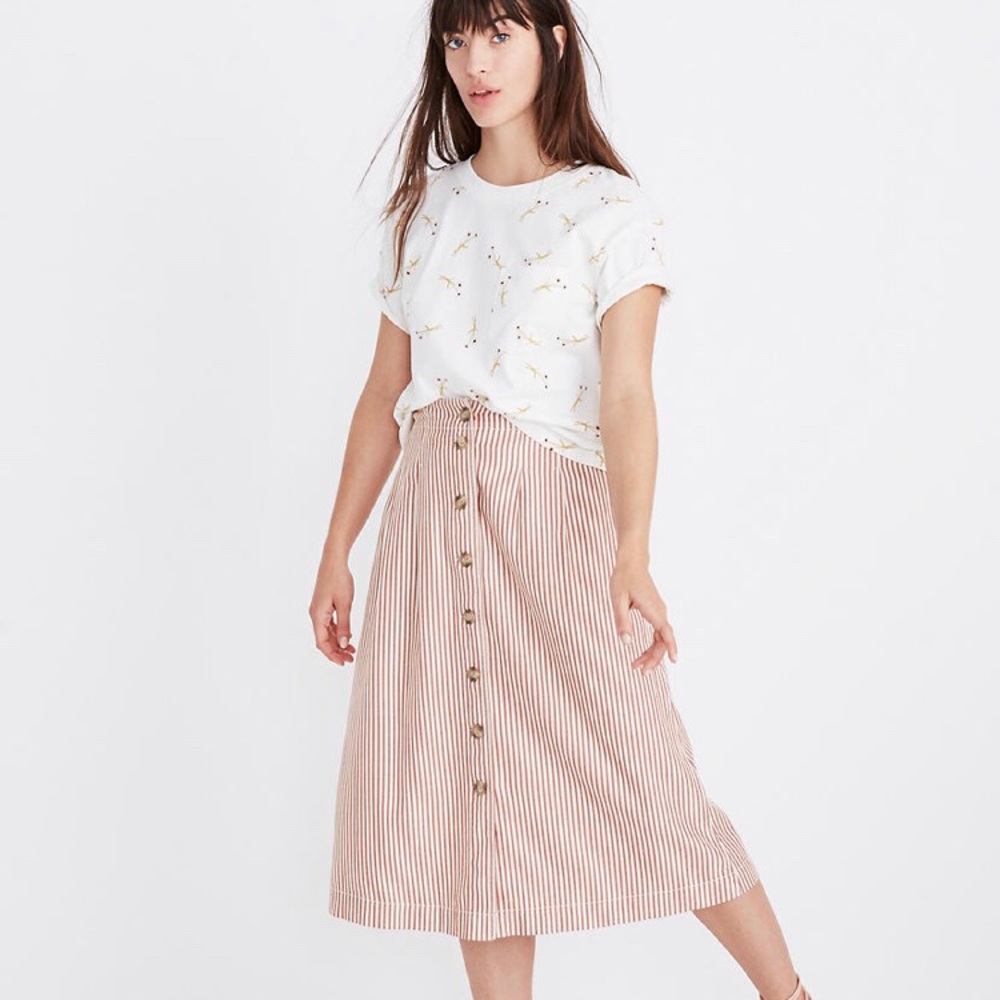 Madewell Patio Button-front stripe Midi Skirt